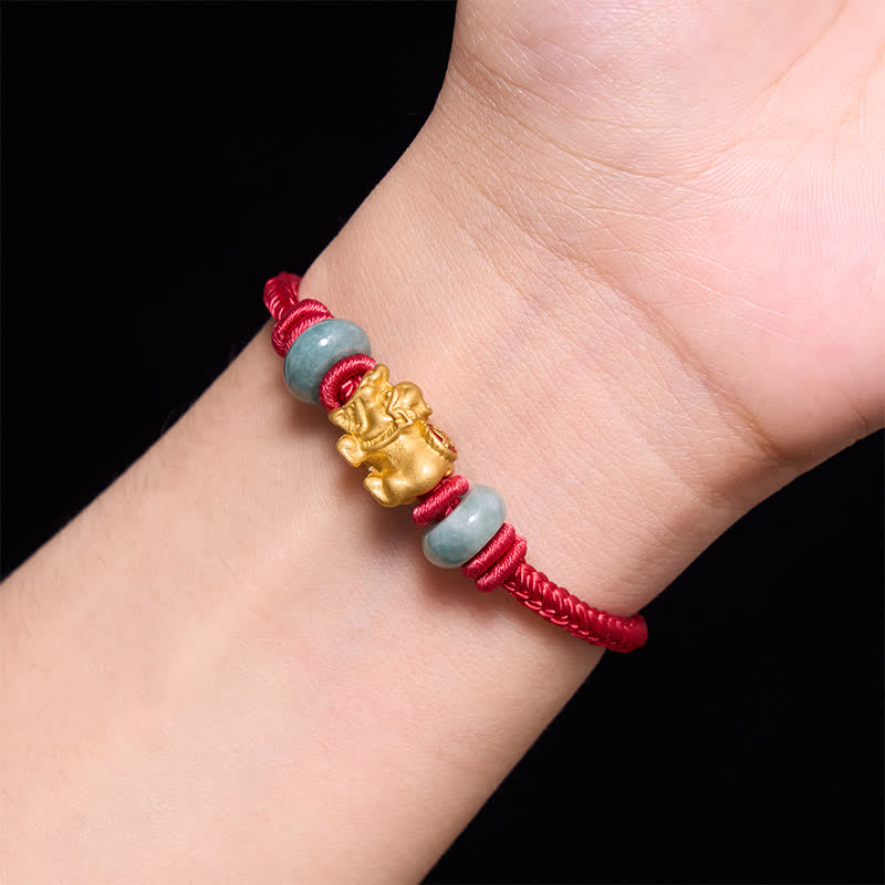 Buddha Stones Alloy Pi Xiu Chinese Coin Red String Wealth Bracelet