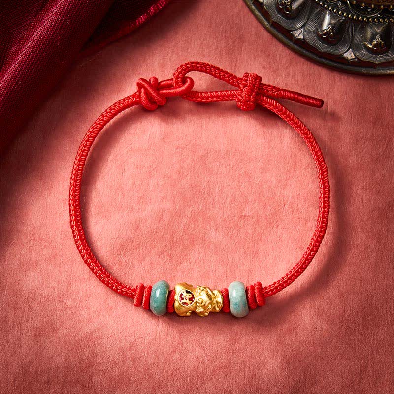 Buddha Stones Alloy Pi Xiu Chinese Coin Red String Wealth Bracelet
