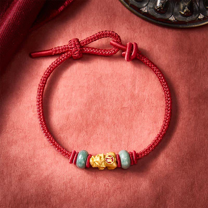 Buddha Stones Alloy Pi Xiu Chinese Coin Red String Wealth Bracelet