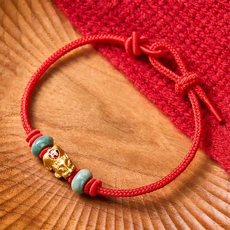 Buddha Stones Alloy Pi Xiu Chinese Coin Red String Wealth Bracelet