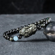 Buddha Stones Rainbow Obsidian Pi Xiu Bracelet for Wealth and Positive Transformation