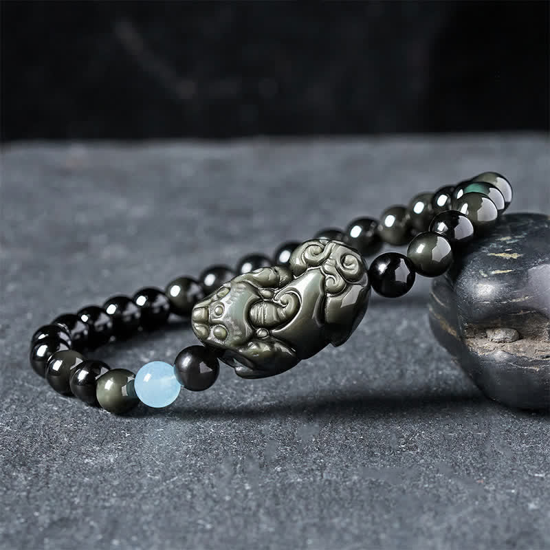 Buddha Stones Rainbow Obsidian Pi Xiu Bracelet for Wealth and Positive Transformation