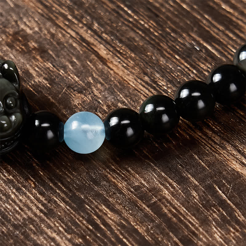 Buddha Stones Rainbow Obsidian Pi Xiu Bracelet for Wealth and Positive Transformation