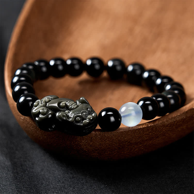 Buddha Stones Rainbow Obsidian Pi Xiu Bracelet for Wealth and Positive Transformation