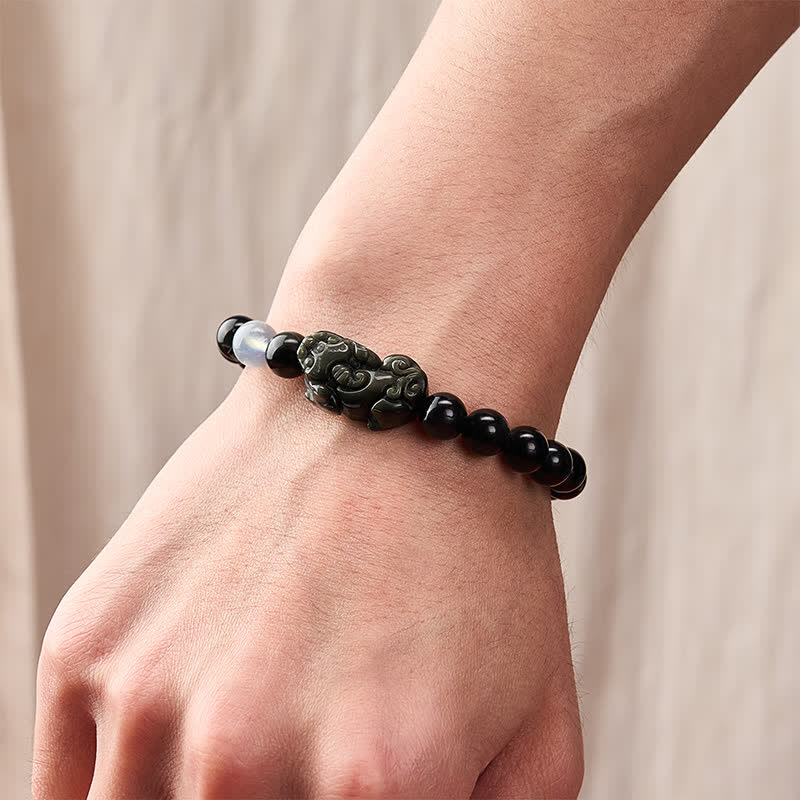 Buddha Stones Rainbow Obsidian Pi Xiu Bracelet for Wealth and Positive Transformation