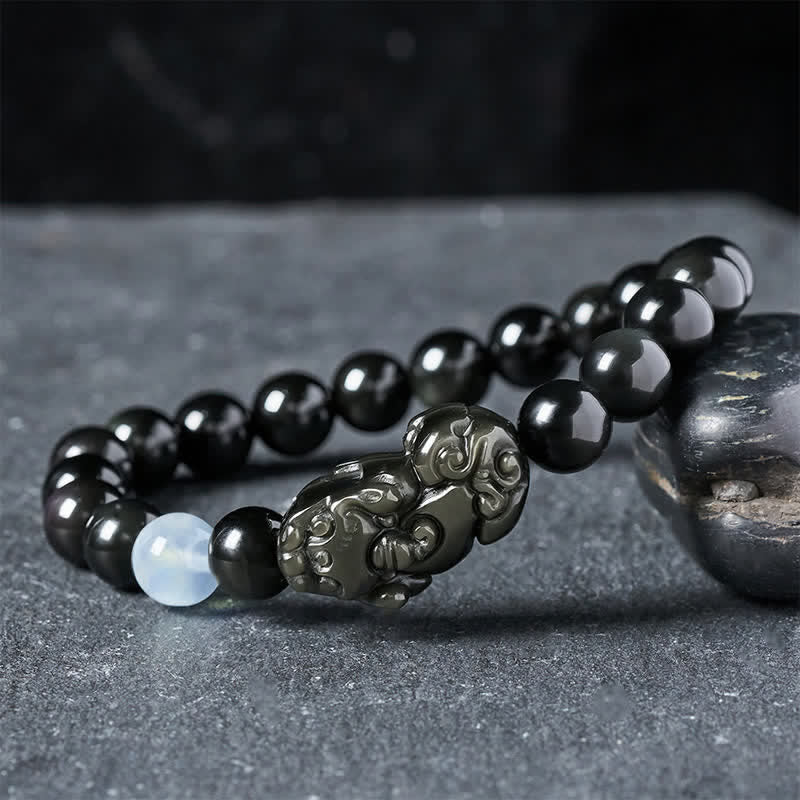 Buddha Stones Rainbow Obsidian Pi Xiu Bracelet for Wealth and Positive Transformation