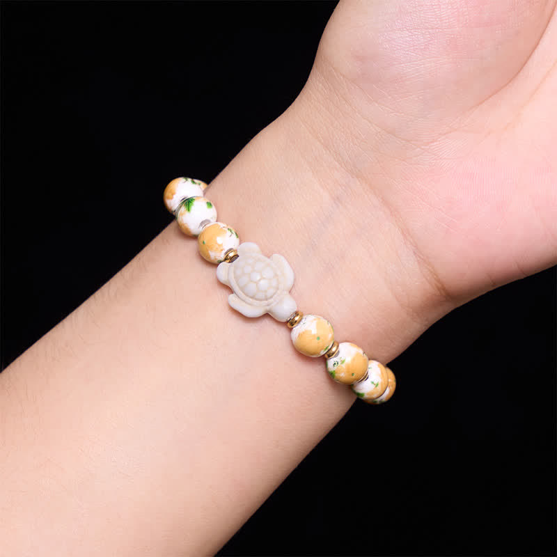 EverestArtStudios Natural White Turquoise Turtle Design Wealth Bracelet