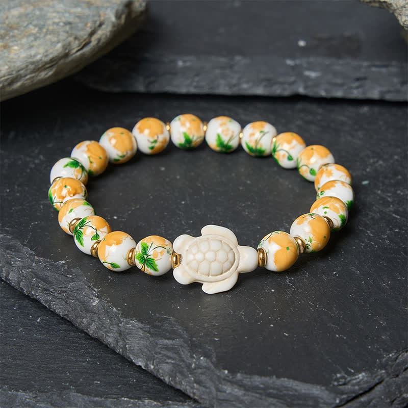 EverestArtStudios Natural White Turquoise Turtle Design Wealth Bracelet