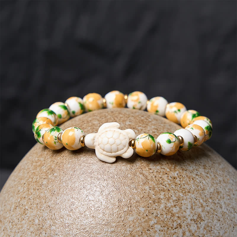 EverestArtStudios Natural White Turquoise Turtle Design Wealth Bracelet