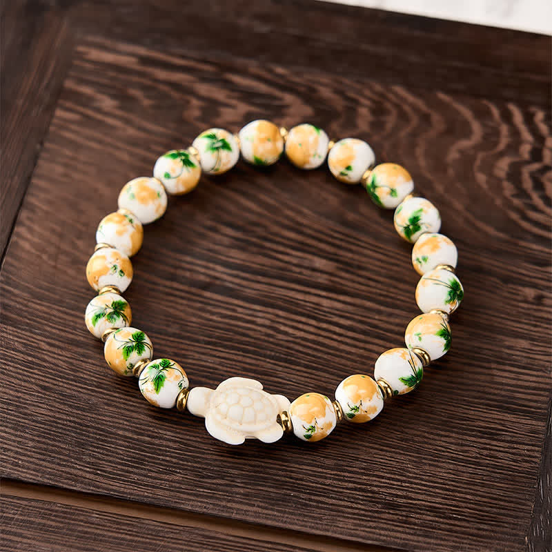EverestArtStudios Natural White Turquoise Turtle Design Wealth Bracelet