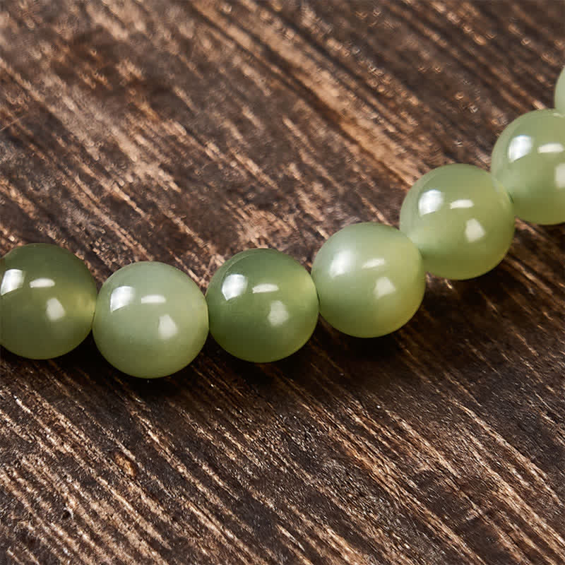 EverestArtstudios Natural Hetian Jade Luck Gradient Round Bead Bracelet