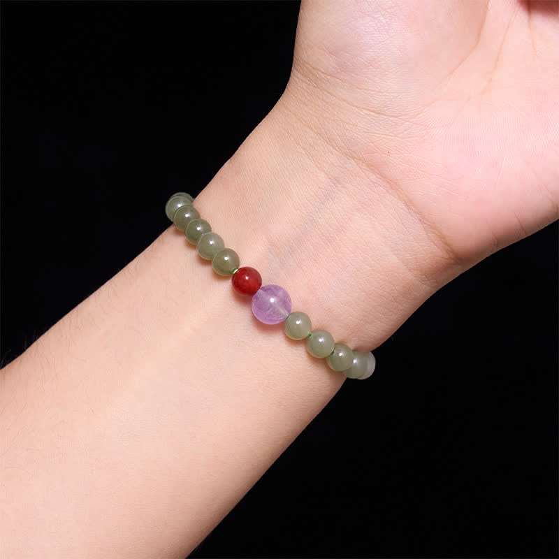 Buddha Stones Natural Hetian Jade Luck Gradient Round Bead Bracelet