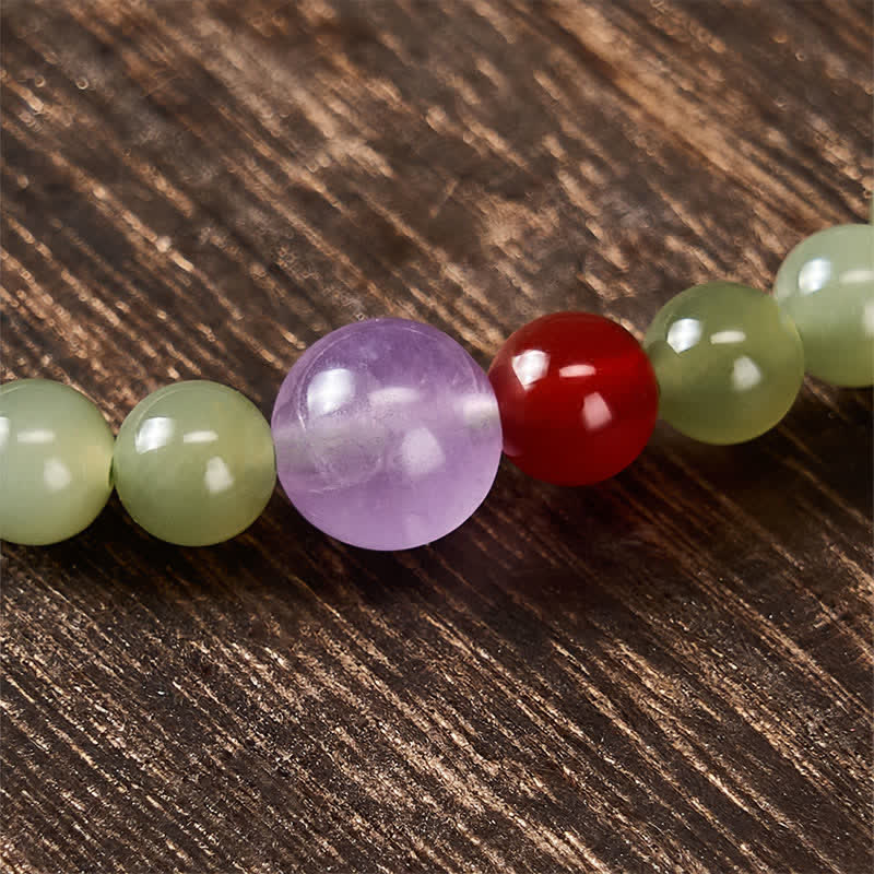 Buddha Stones Natural Hetian Jade Luck Gradient Round Bead Bracelet