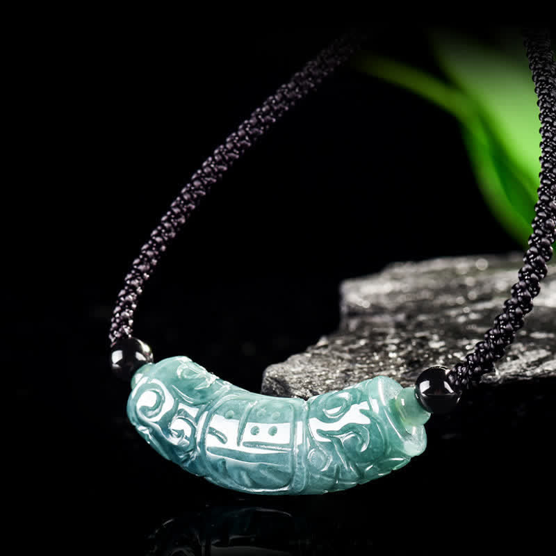 EverestArtstudios Jade Fu Character Engraved Curved Bar Luck and Blessing Necklace