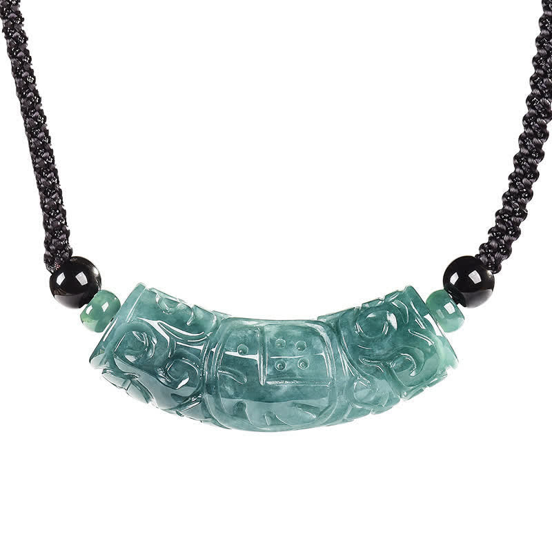 EverestArtstudios Jade Fu Character Engraved Curved Bar Luck and Blessing Necklace