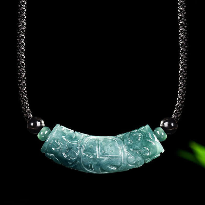 EverestArtstudios Jade Fu Character Engraved Curved Bar Luck and Blessing Necklace