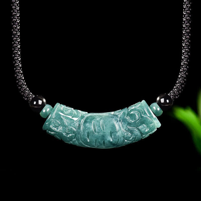 EverestArtstudios Jade Fu Character Engraved Curved Bar Luck and Blessing Necklace