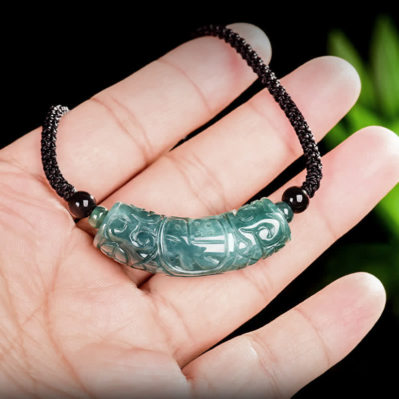 EverestArtstudios Jade Fu Character Engraved Curved Bar Luck and Blessing Necklace