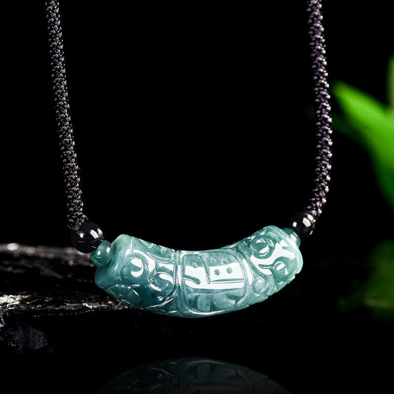 EverestArtstudios Jade Fu Character Engraved Curved Bar Luck and Blessing Necklace