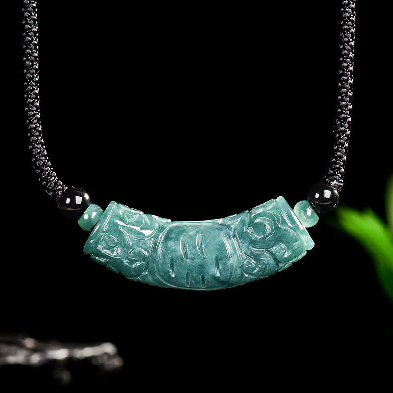 EverestArtstudios Jade Fu Character Engraved Curved Bar Luck and Blessing Necklace
