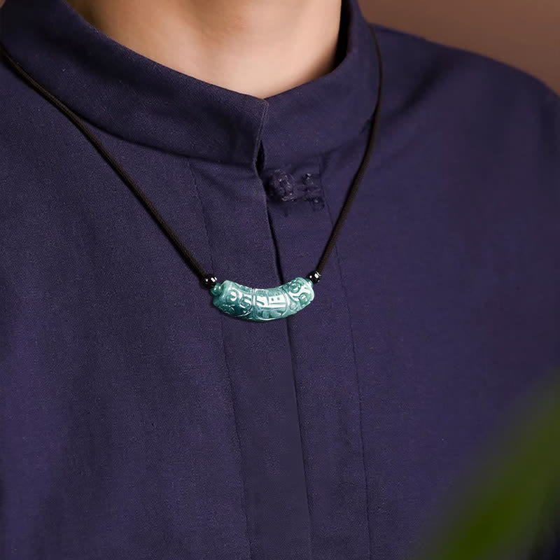 EverestArtstudios Jade Fu Character Engraved Curved Bar Luck and Blessing Necklace