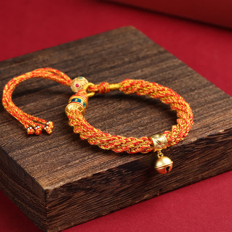 Buddha Stones Hand-Woven Tibetan Om Mani Padme Hum Wisdom Bell Charm Multicolor Rope Bracelet