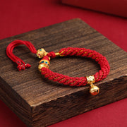 Buddha Stones Hand-Woven Tibetan Om Mani Padme Hum Wisdom Bell Charm Multicolor Rope Bracelet