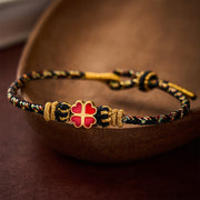 Buddha Stones Hand-Woven String Heart-Shaped Red Four Leaf Clover Healing Rope Bracelet