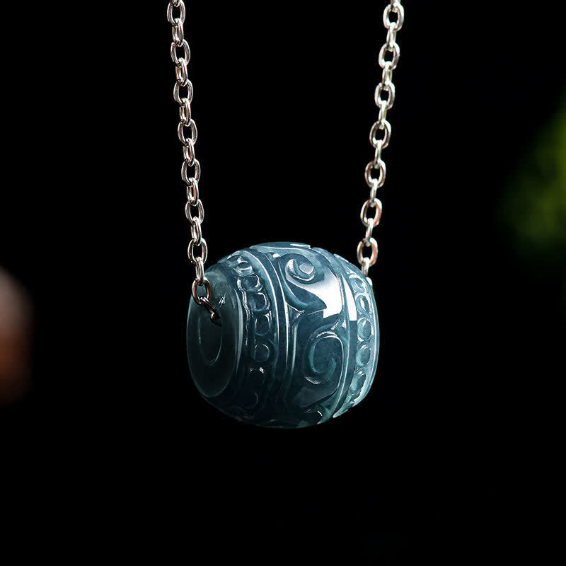 EverestArtstudios Jade Engraved Harmony Barrel Pendant Titanium Steel Chain Necklace