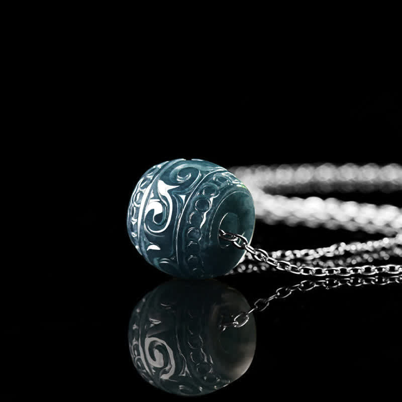EverestArtstudios Jade Engraved Harmony Barrel Pendant Titanium Steel Chain Necklace