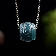 EverestArtstudios Jade Engraved Harmony Barrel Pendant Titanium Steel Chain Necklace