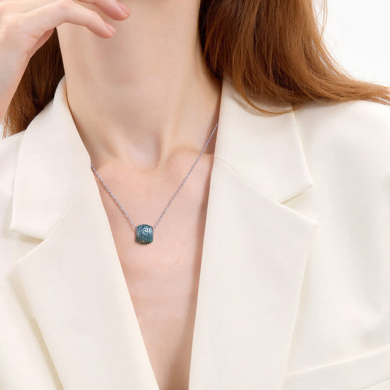EverestArtstudios Jade Engraved Harmony Barrel Pendant Titanium Steel Chain Necklace