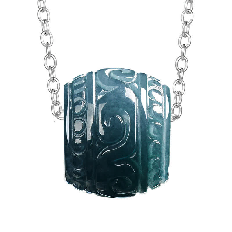EverestArtstudios Jade Engraved Harmony Barrel Pendant Titanium Steel Chain Necklace