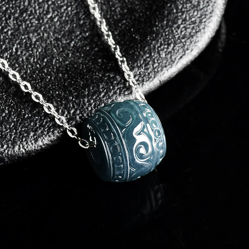 EverestArtstudios Jade Engraved Harmony Barrel Pendant Titanium Steel Chain Necklace
