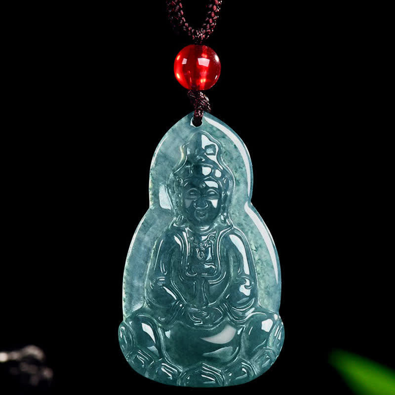 EverestArtstudios Jade Avalokitesvara Carved Luck and Compassion Pendant Necklace