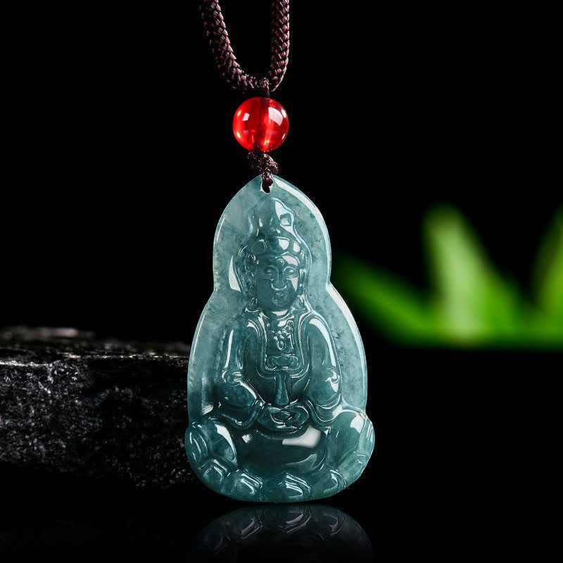 EverestArtstudios Jade Avalokitesvara Carved Luck and Compassion Pendant Necklace