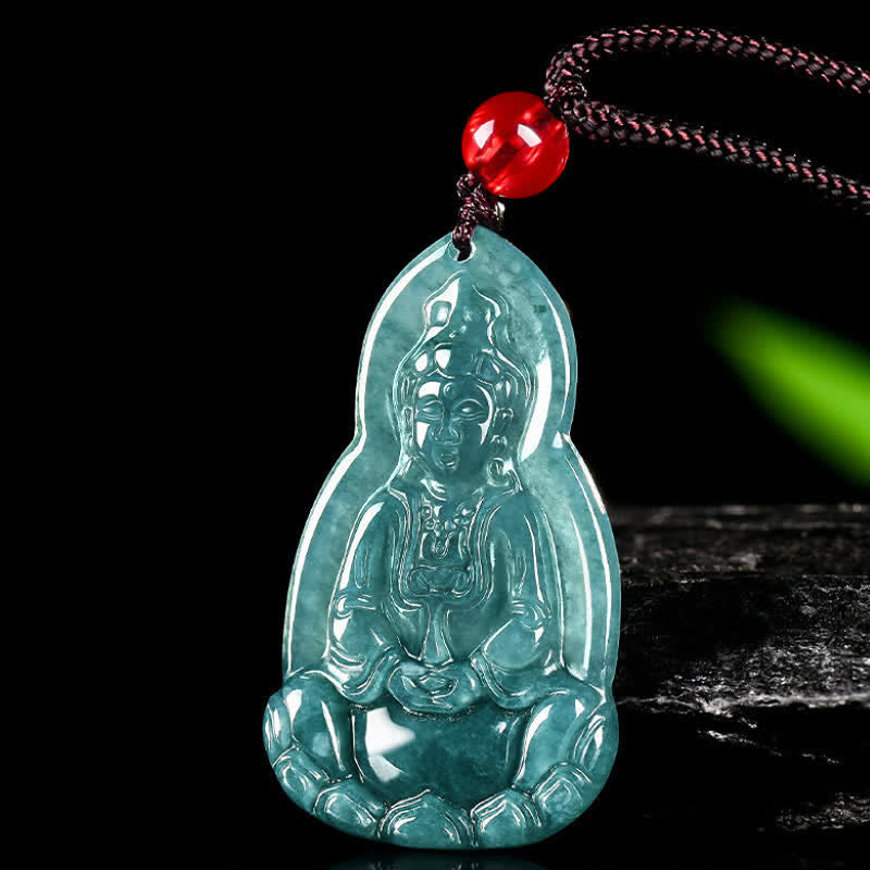 EverestArtstudios Jade Avalokitesvara Carved Luck and Compassion Pendant Necklace