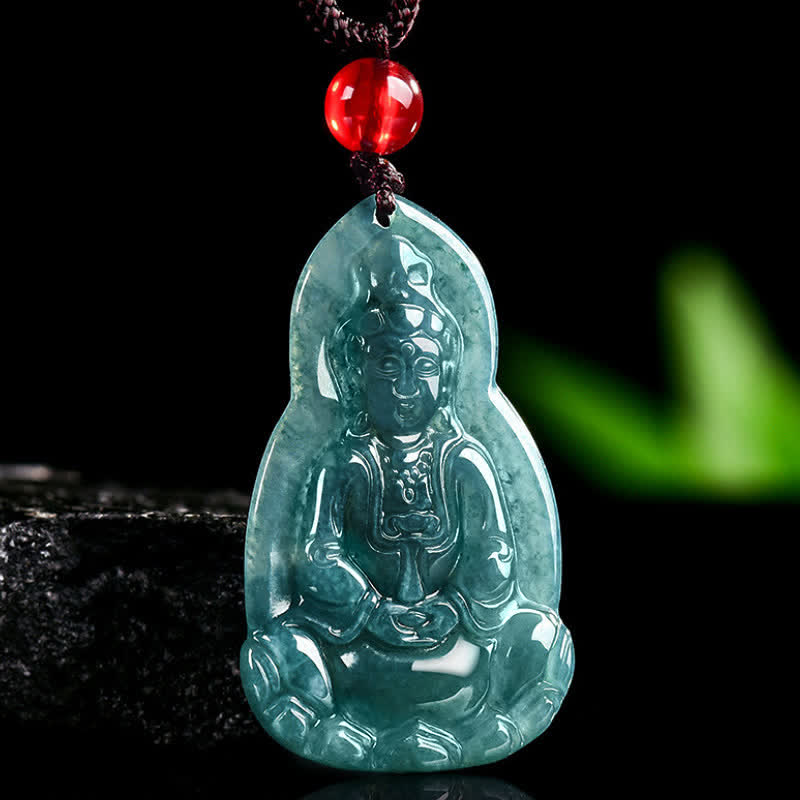 EverestArtstudios Jade Avalokitesvara Carved Luck and Compassion Pendant Necklace