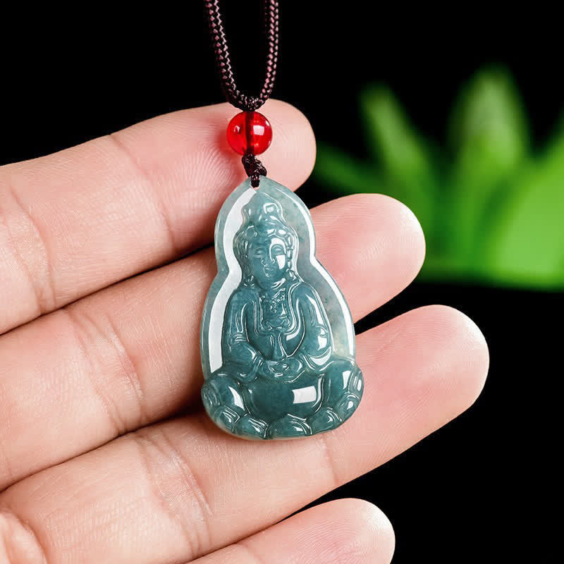 EverestArtstudios Jade Avalokitesvara Carved Luck and Compassion Pendant Necklace