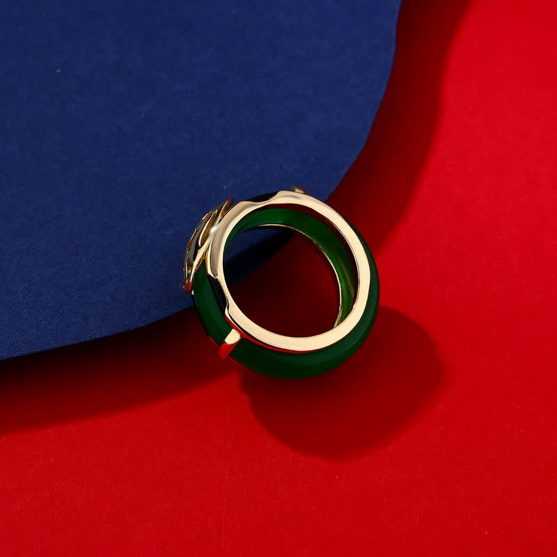 EverestArtstudios Vintage Green Jade Fu Character Pattern Ring