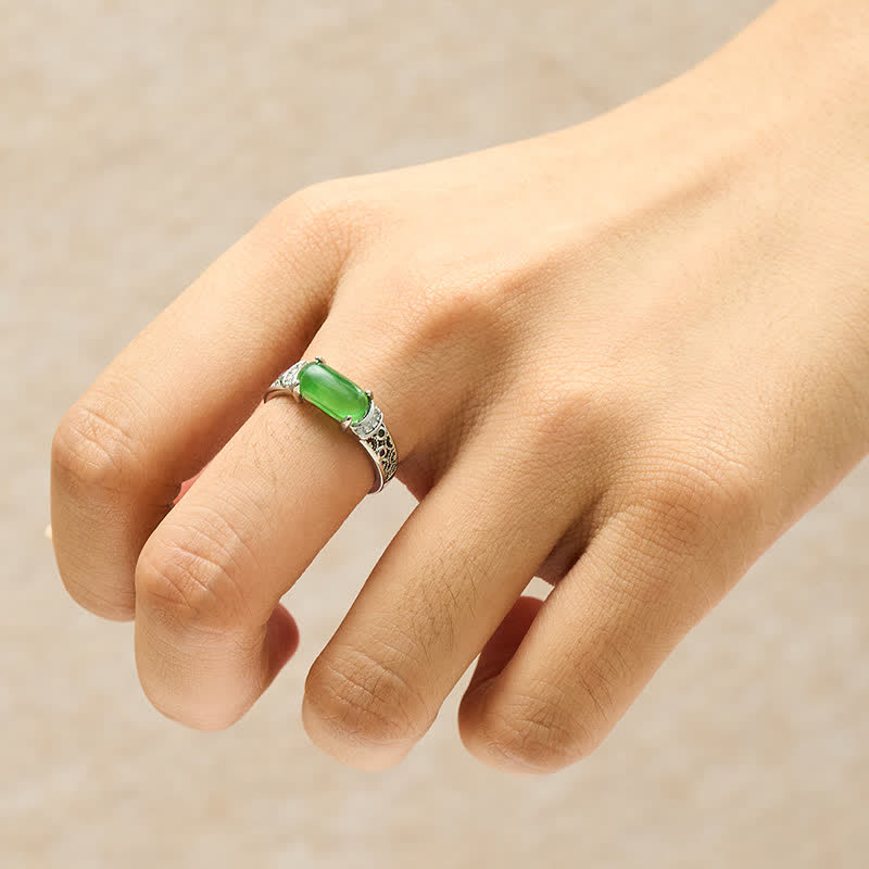 EverestArtstudios Oval Jade Retro Openwork Adjustable Harmony Ring
