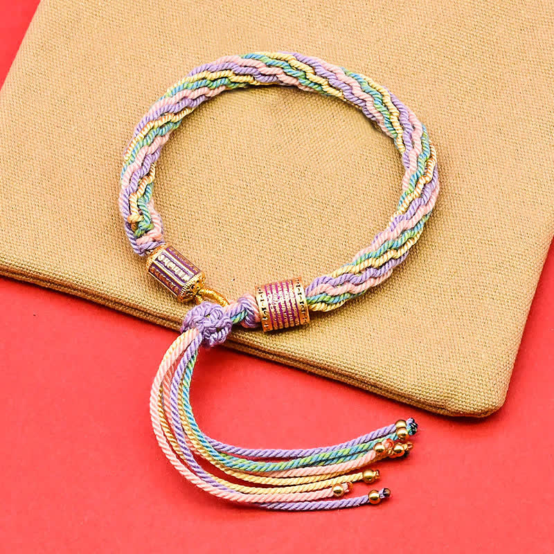 Buddha Stones Tibetan Enamel Colorful Tassel Rope Bracelet