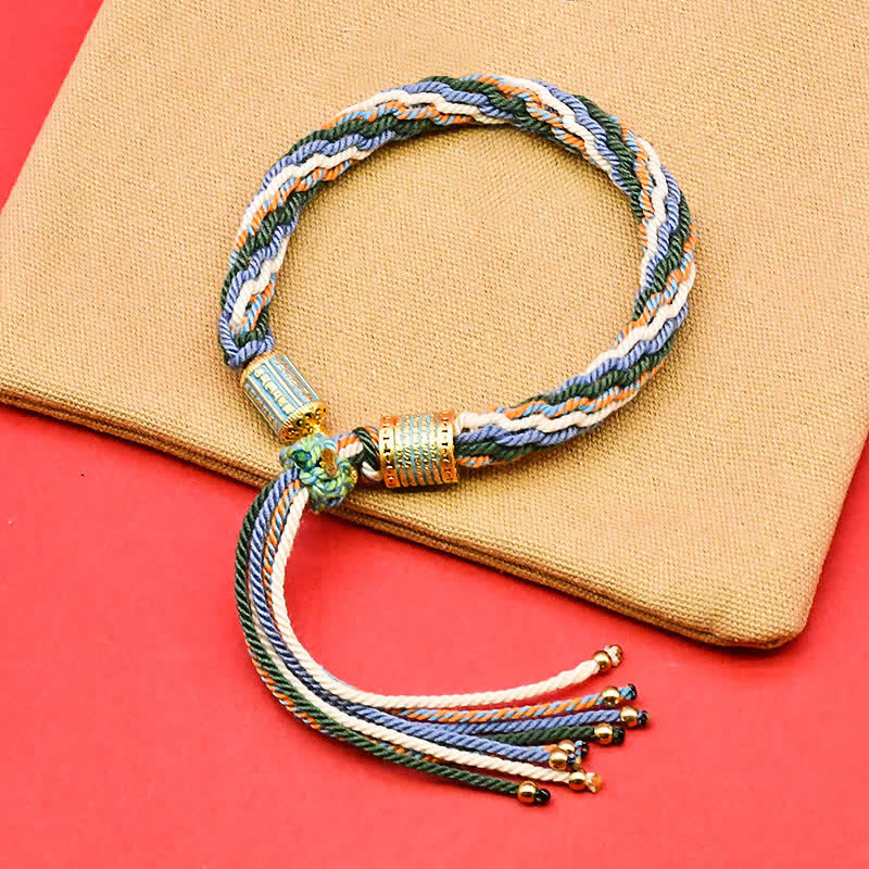 Buddha Stones Tibetan Enamel Colorful Tassel Rope Bracelet