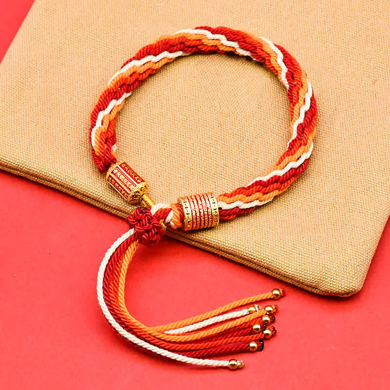 Buddha Stones Tibetan Enamel Colorful Tassel Rope Bracelet
