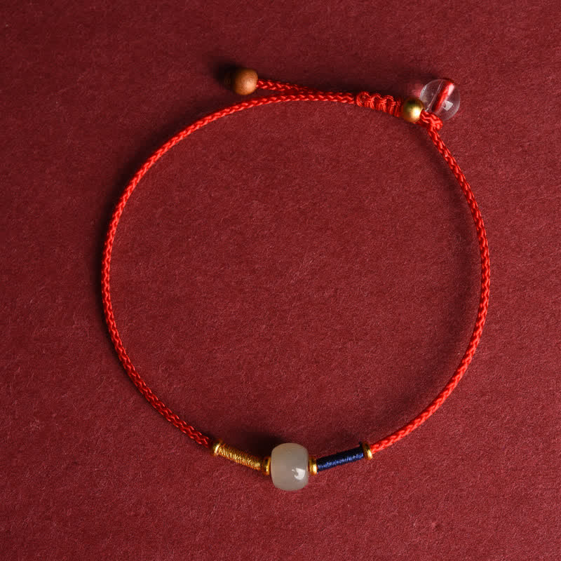 Buddha Stones Adjustable Jade Round Bead Red String Harmony Bracelet Anklet