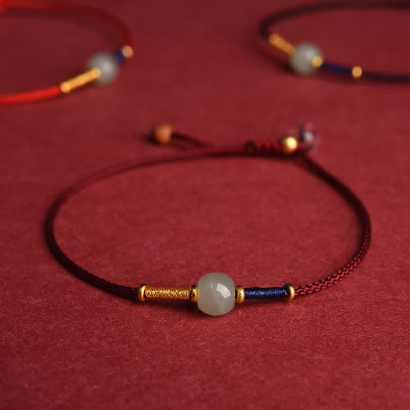 Buddha Stones Adjustable Jade Round Bead Red String Harmony Bracelet Anklet