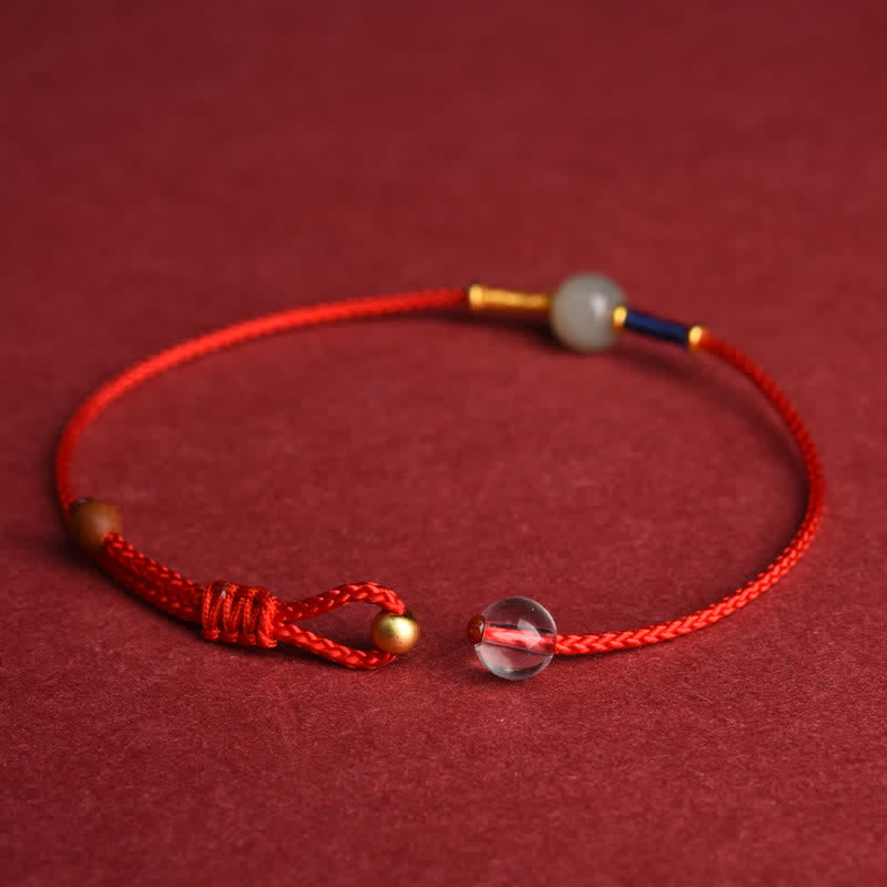 EverestArtstudios Adjustable Jade Round Bead Red String Harmony Bracelet Anklet