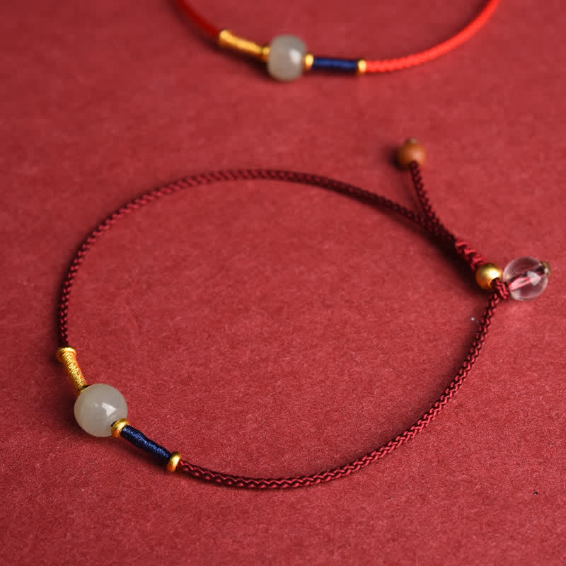 Buddha Stones Adjustable Jade Round Bead Red String Harmony Bracelet Anklet