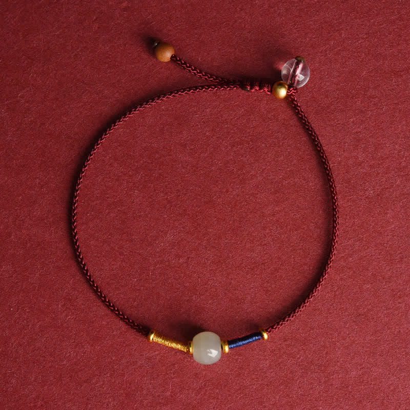 Buddha Stones Adjustable Jade Round Bead Red String Harmony Bracelet Anklet