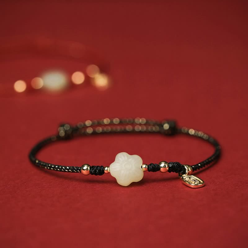 EverestArtstudios Lucky Hetian Cyan Jade Floral Adjustable Cord Protection Bracelet